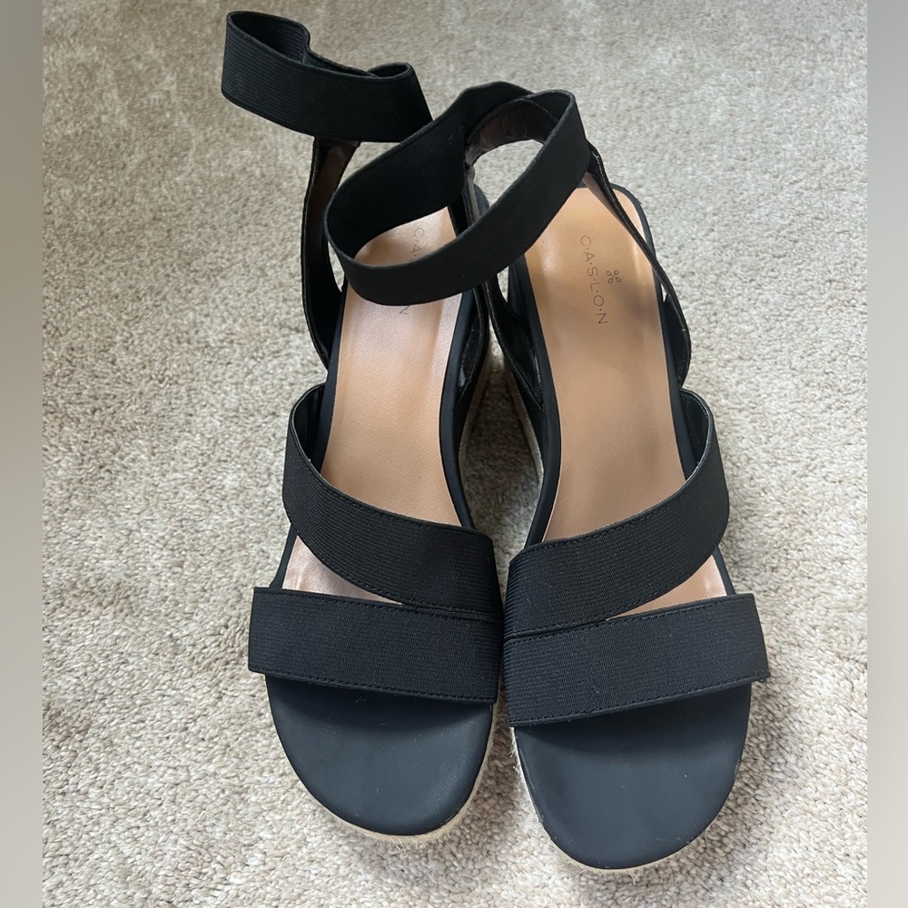 Nordstrom Caslon Black Strappy Wedge Sandals